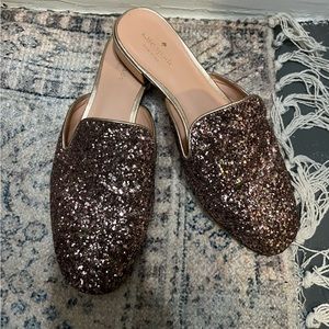 Kate Spade Gowan pink glitter slip on mules